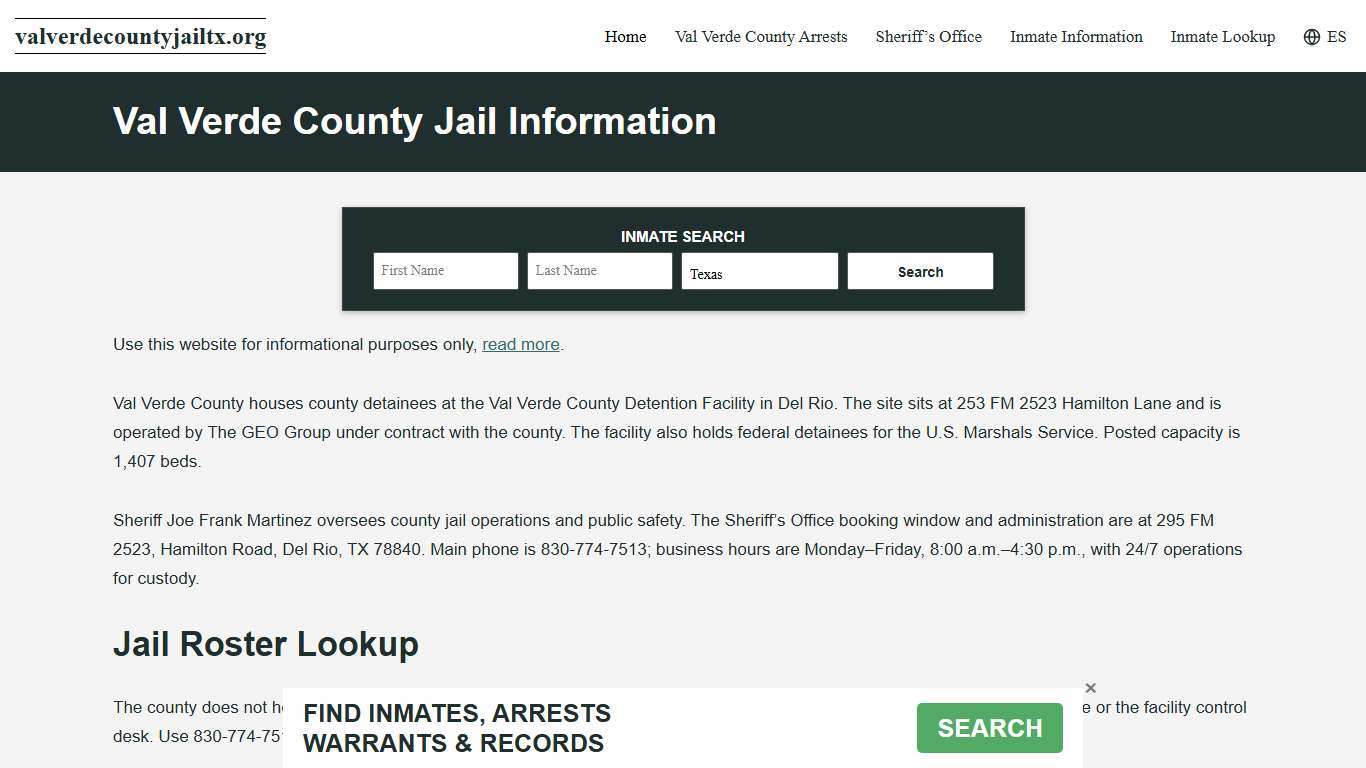 Val Verde County, TX Jail Roster, Inmate Info