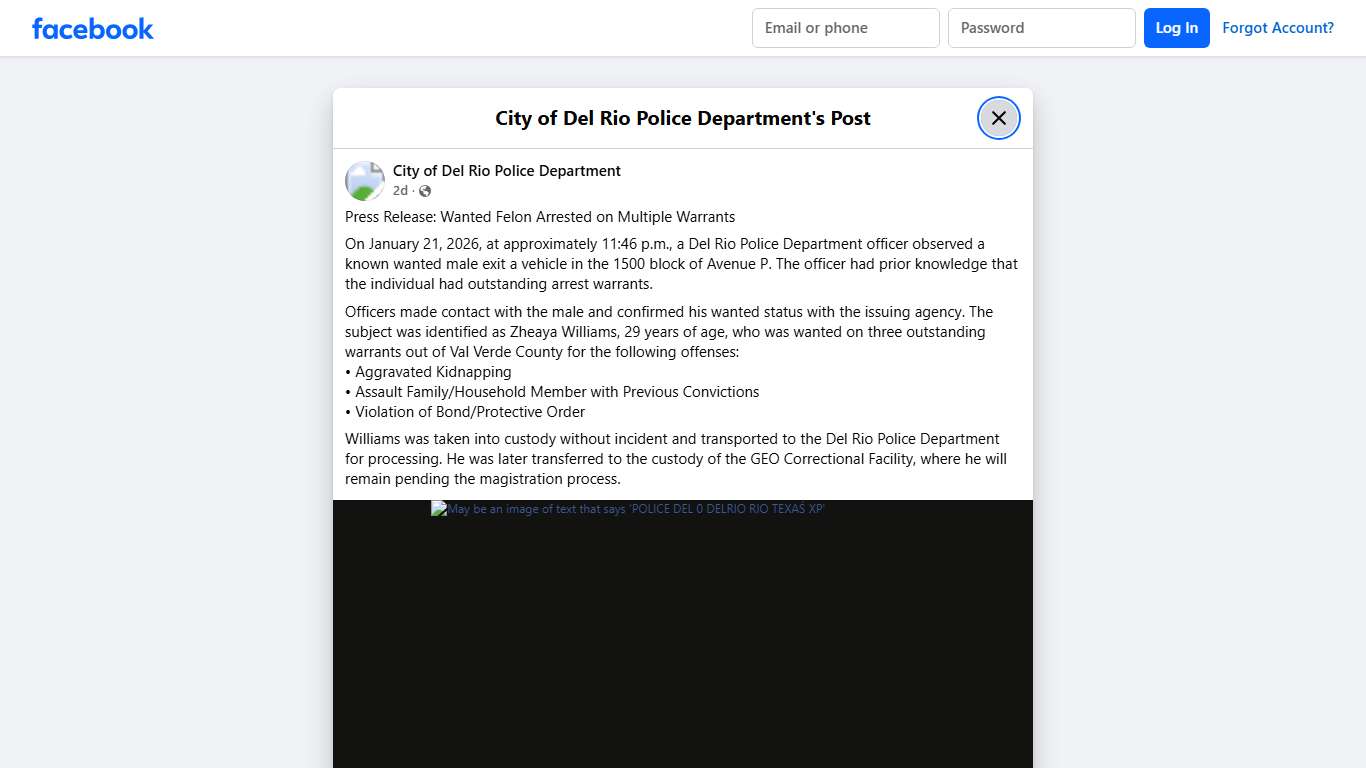 Press Release: Wanted... - City of Del Rio Police Department Facebook